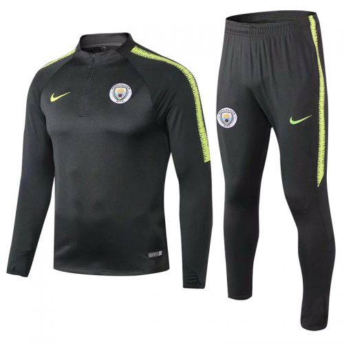 Kids Manchester City 18/19 Sweat Shirt Tracksuits Black Green With Pants